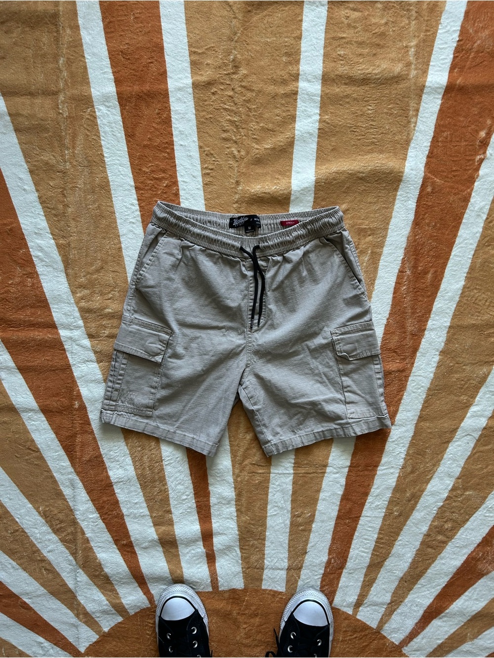Men's Casual Drawstring Cargo Shorts - Light Khaki